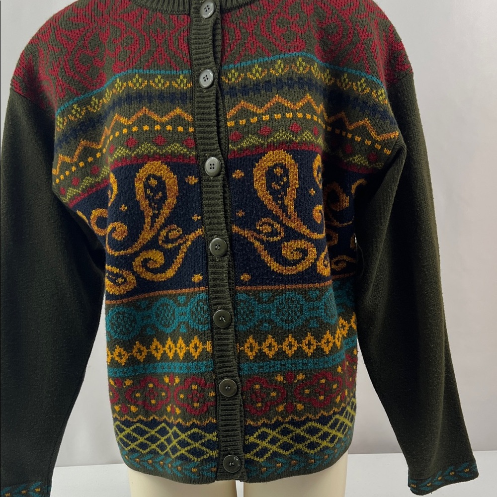 Norton McNaughton Vintage Fall Striped Cottagecore Cardigan Green Sweater Size M